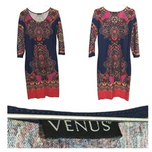 VENUS Navy and Pink Midi Dress